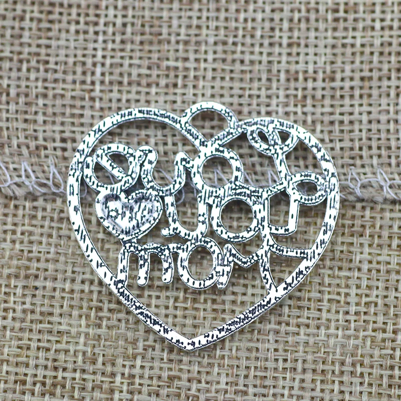 4 Pieces 39x27mm Antique Silver Color Love Mom Charms Mother's Day Gift for DIY Jewelry Making