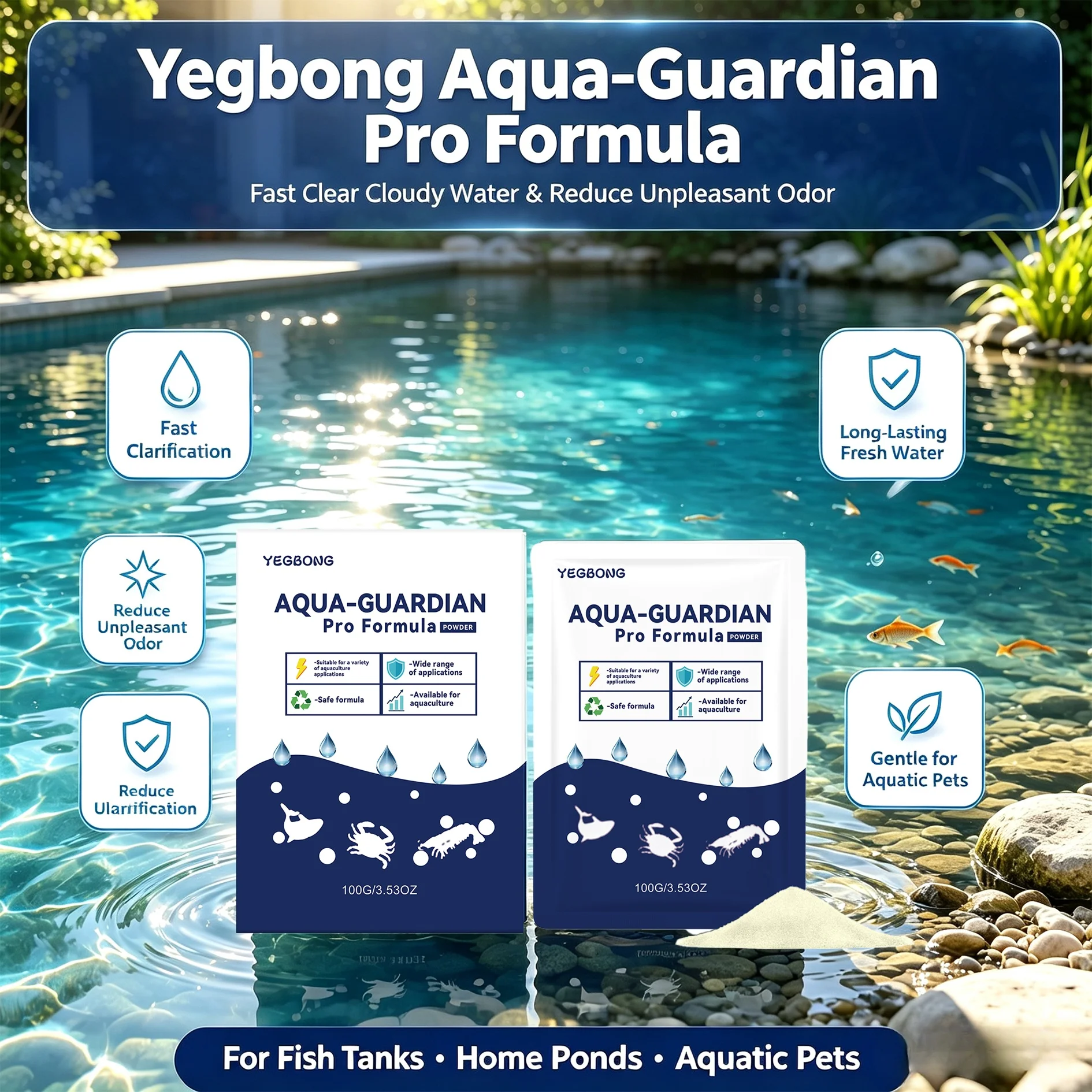Fish Tank Water Clarifying Powder Fast Clear Cloudy Water Crystal Clear Aquarium Water Purifier Home Pond Fish Tank Clean Powder