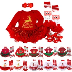 My 1st Christmas Baby Girls Romper Sets Xmas Party Dress Set Christmas Costume Clothes Baby Clothing 4Pcs Christmas's Baby Gifts