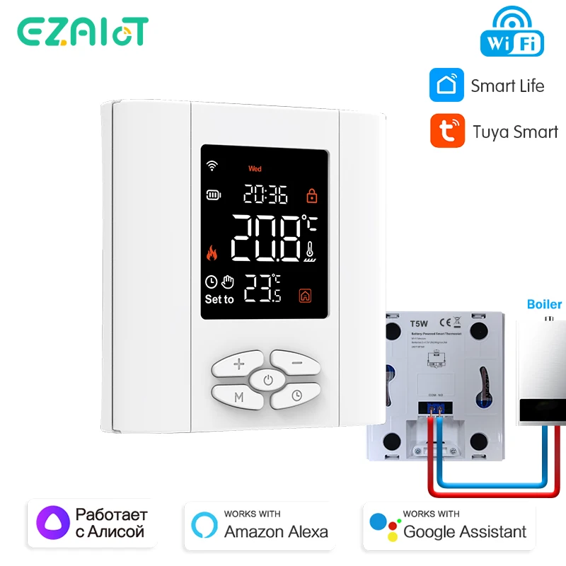 EZAIOT Tuya WiFi Thermostat intelligent batterie faible puissance eau gaz chaudière chauffage régulateur de température pour Alexa Google Home Alice