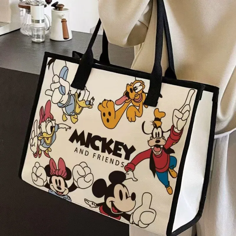 Mickey Mouse Shoulder Bag Minnie Cartoon Cute Character Canvas Fashion Daily Student Commuter Large Capacity Tote Bag Handbag - Image 4