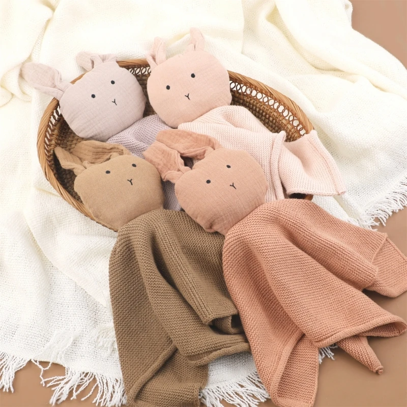 Crochet Rabbit Baby Towel kawaii Bunny Doll Toys Newborn Soothe Appease Towel Cotton Cuddle Comforter Blanket Baby Face Towel