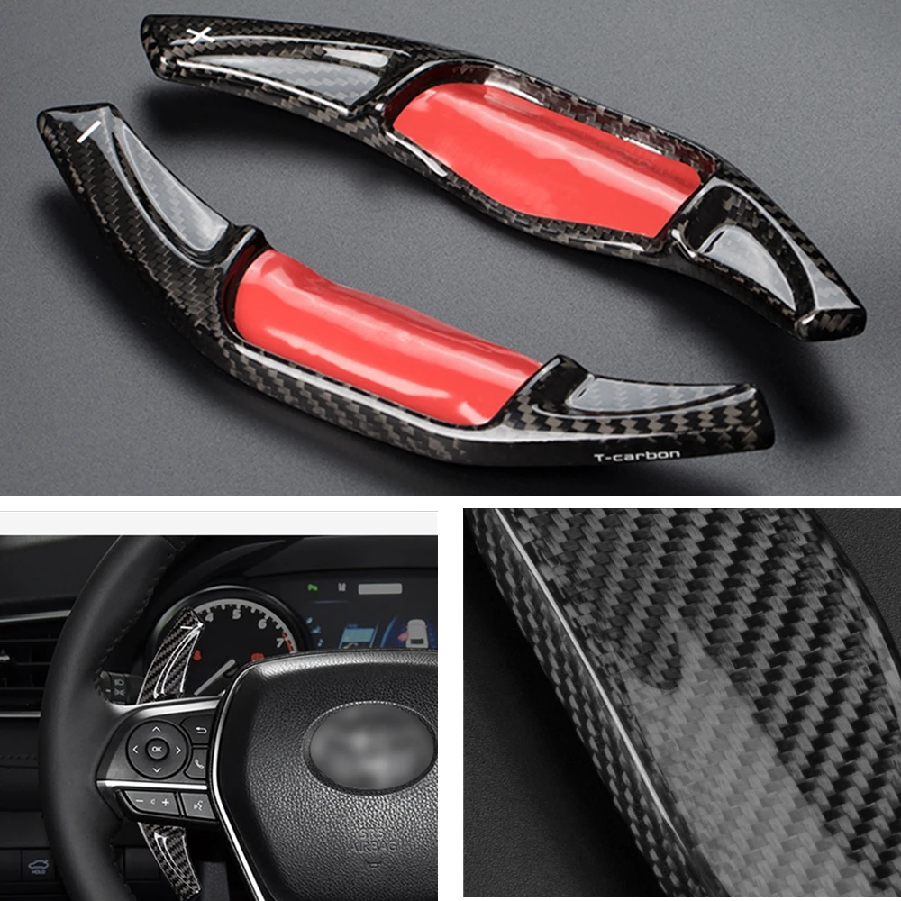 2PCS Carbon Fiber Car Gear Steering Wheel Shift Paddle Cover Extension For Toyota Camry Corolla Avalon 2018- 2021