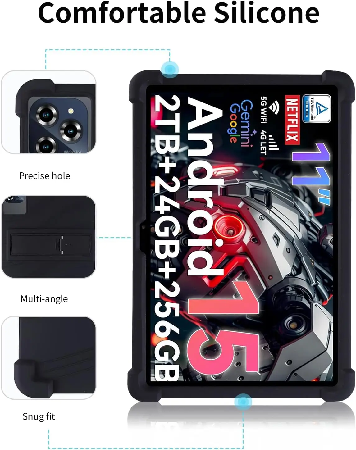 

Силиконовый чехол для планшета Blackview Tab 90 WiFi с 11 дюймов (полное покрытие, противоударный, устойчивый к царапинам, регулируемая подставка)