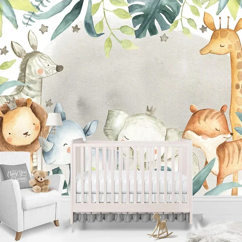 Custom 3D Photo Wallpaper Elephant Giraffe Lion Animal World Children Room Bedroom Wall Mural Wallpaper For Kids Papel De Parede