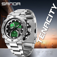SANDA Top Brand New 6175 Man Electronic Watches Multifunctional Waterproof LED Luminous Luxury Stainless Steel Men's Wristwatch