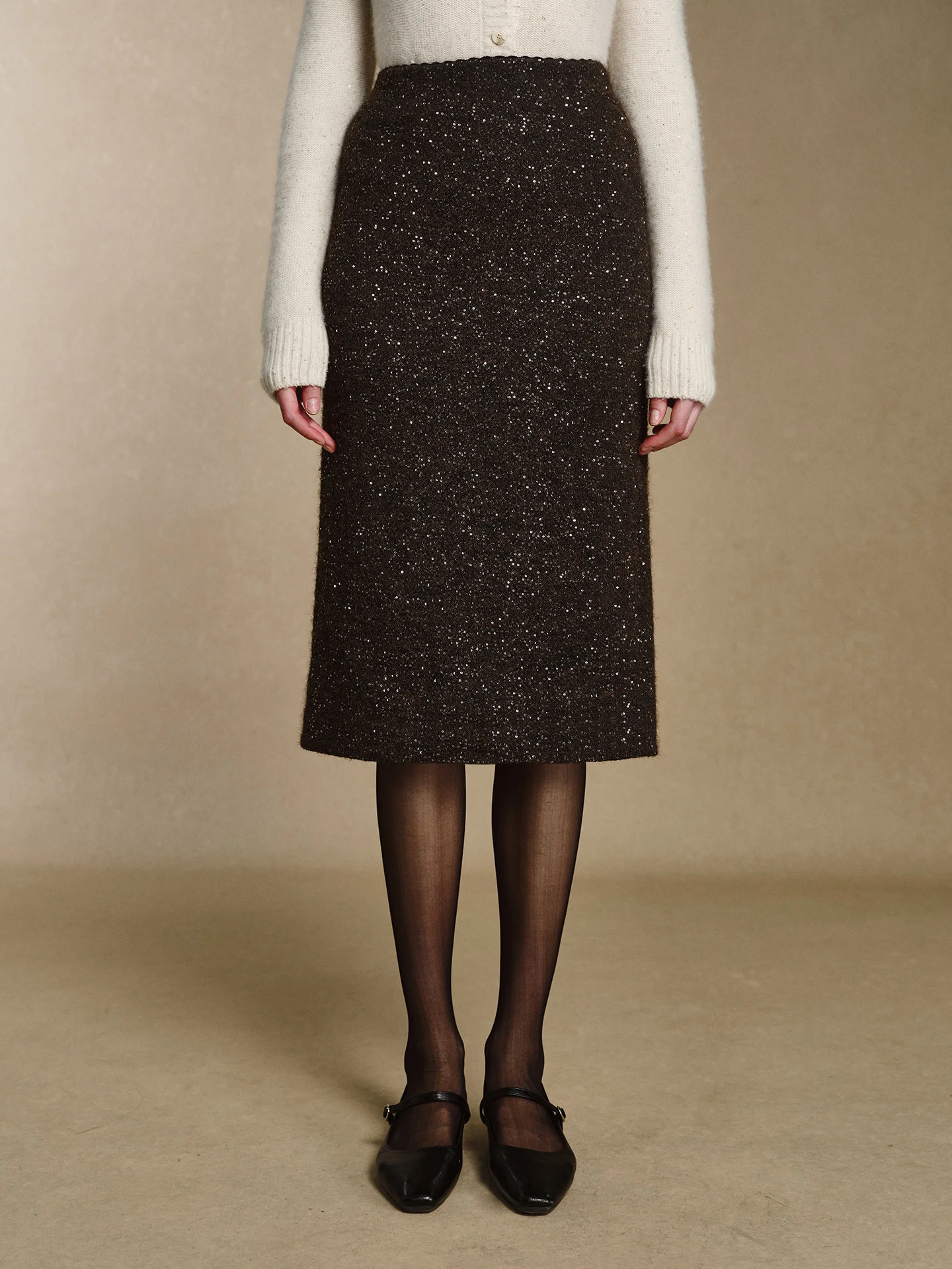 

Юбка Chenyun Simple Sle с пайетками, женская, средней длины, приталенная, прямого кроя, с эластичной вставкой и разрезом, повседневная, на каждый день