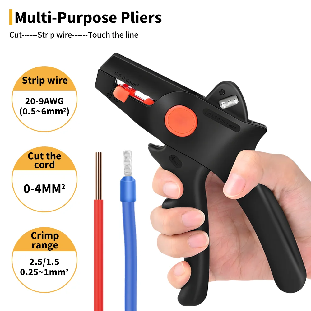 ZTEN 20-7 AWG Wire Stripper Pliers 0.5-10mm² Wire Stripping Crimping Pliers 2 in 1 Terminal Crimping Tools Cable Cutter Stripper