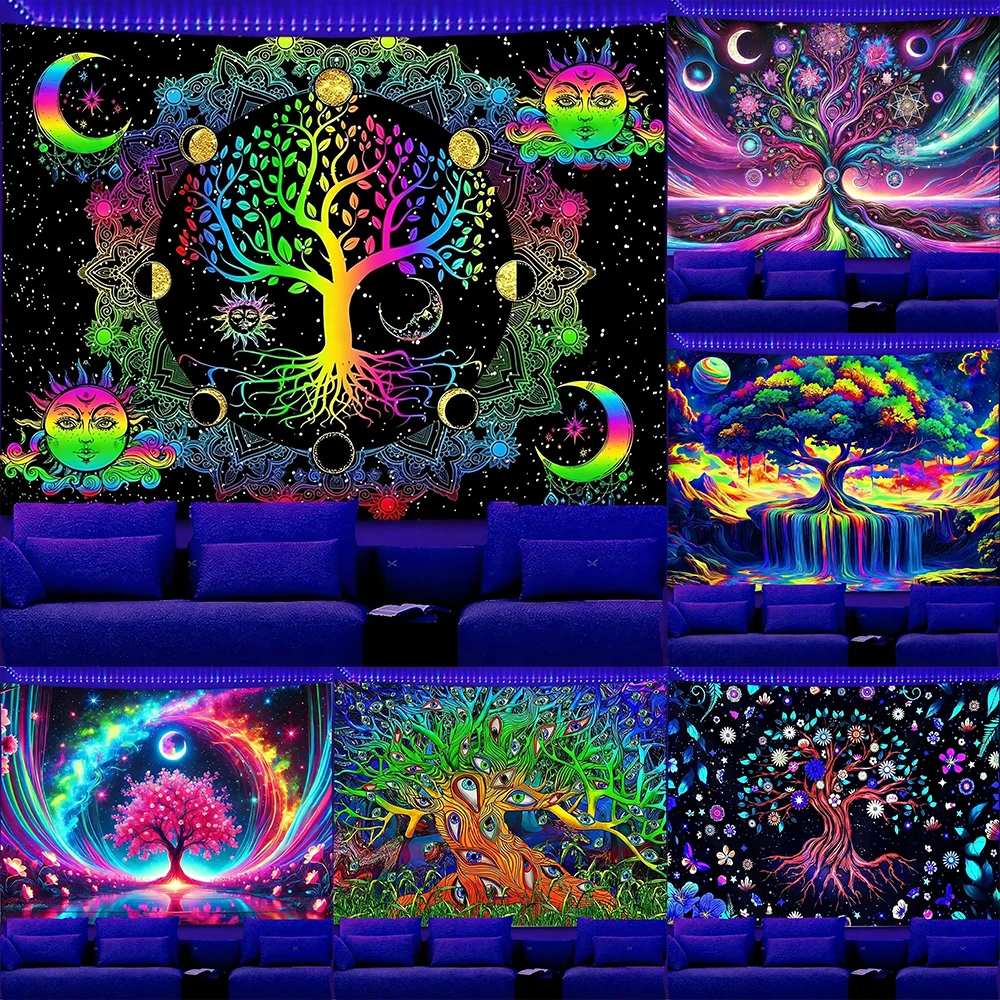 

Glow-in-the-Dark Tree s Vivid Art Decor UV reaction tapestry background decoration bedroom party decoration