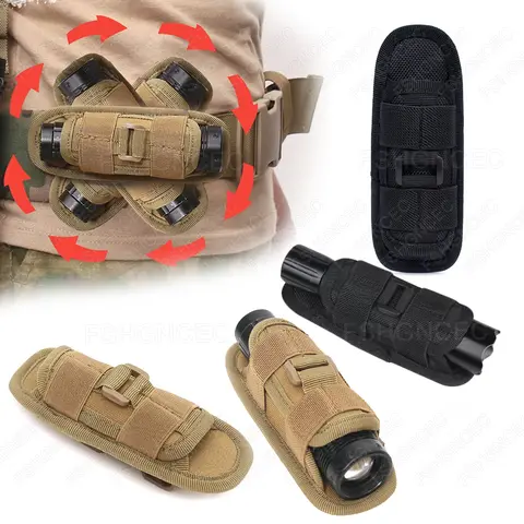 Tactical Flashlight Pouch Belt Torch Bag Hunting Accessory Outdoor Survival Kits Portable 360 Degree Holster Rotary Torch Case