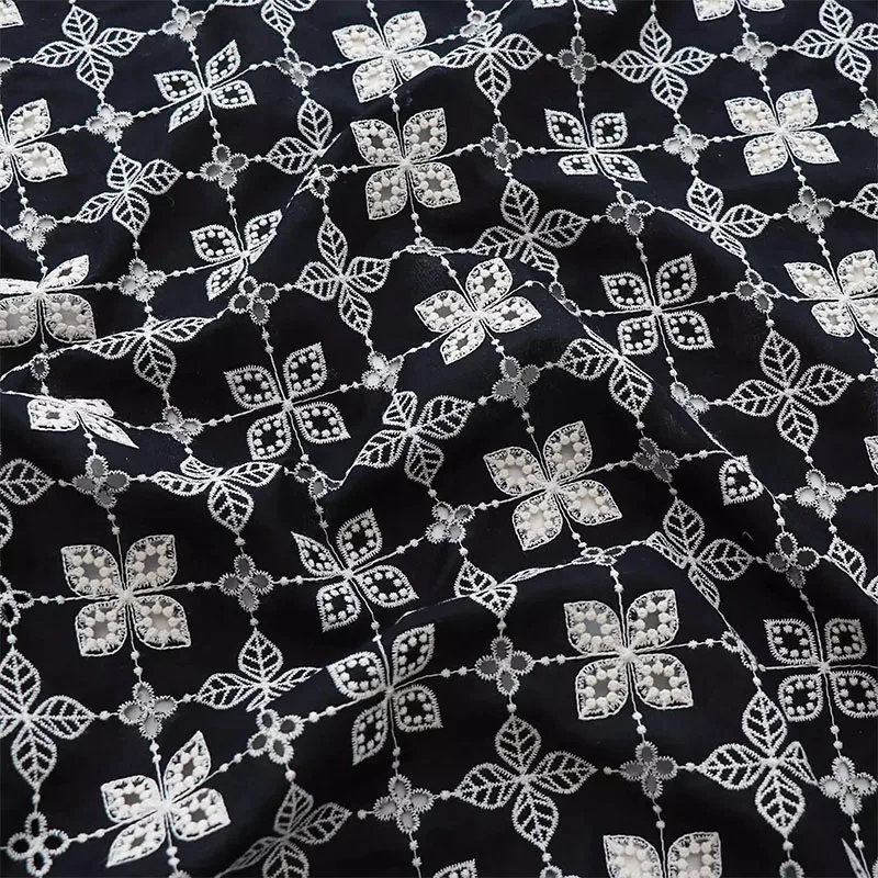 Black Hollowed Out Embroidered Pure Cotton Fabric Dresses Shirts Clothing Accessories DIY Handmade Fabric Apparel Sewing Fabric