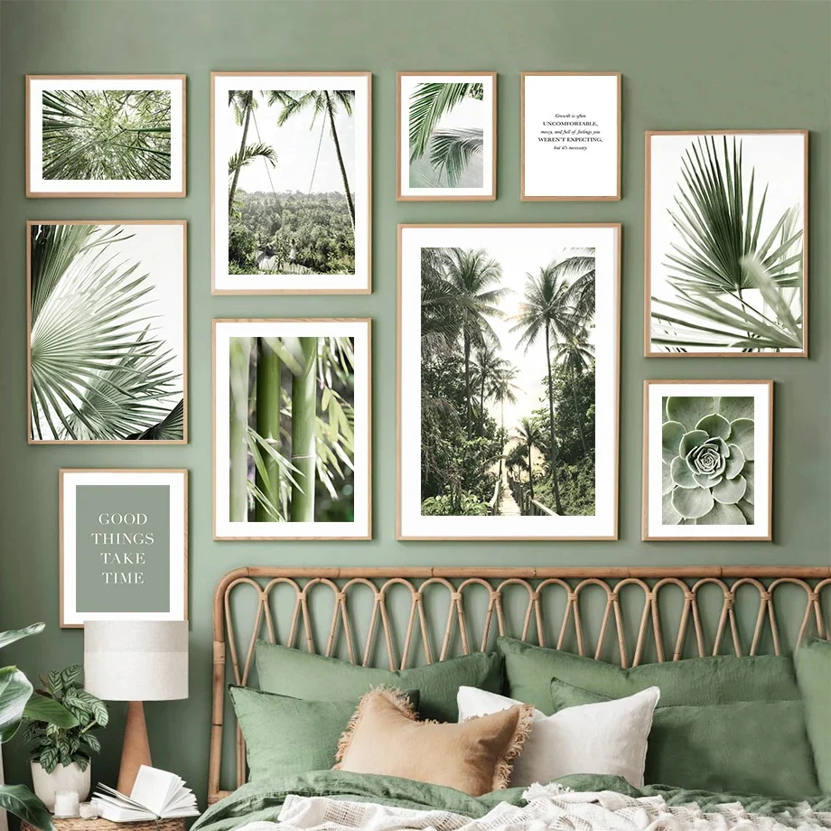 Simple Wall Art Nature Green Leaf Landscape Poster HD Oil Painting Posters Prints Home Bedroom Living Room Decorative Ideal Gift