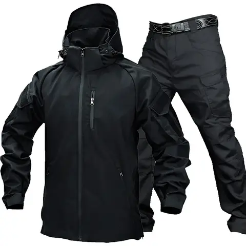 Hunting Tactical Sets Men Spring Autumn Outdoor Multi-pocket Wear-resistant Bomber Jacket+Straight Cargo Pant  Hooded Suits