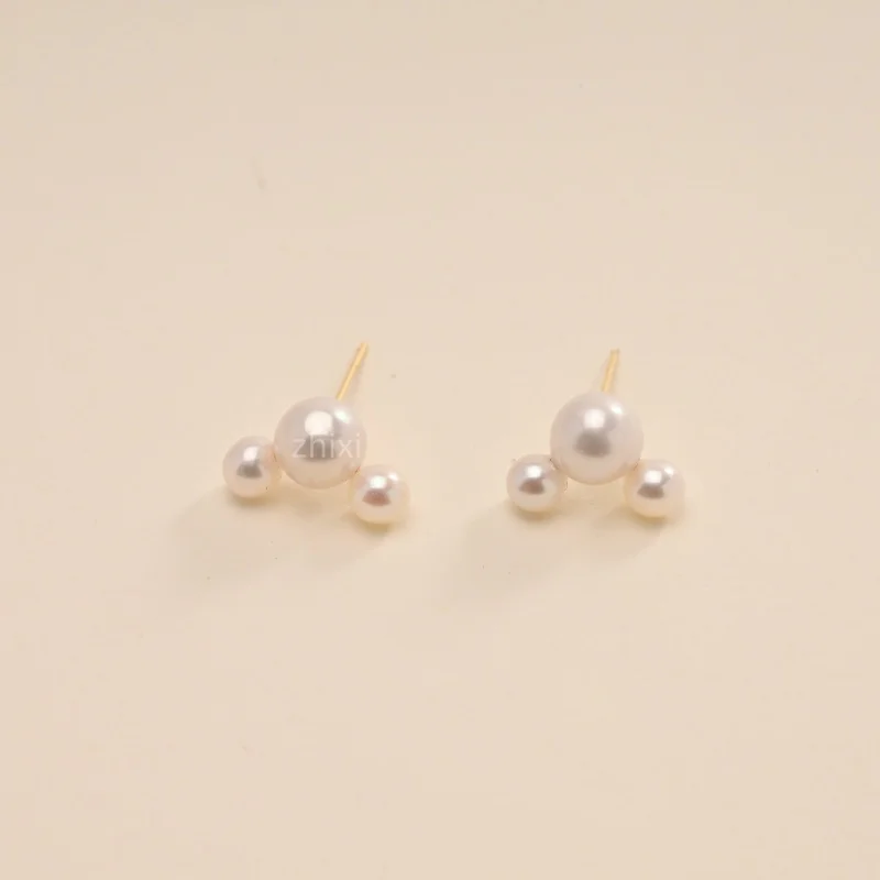 

Cute 18K yellow Gold Earrings Fine Jewelry pure freshwater pearls round 5-6MM stud au750 fashion wedding gift for women E1004
