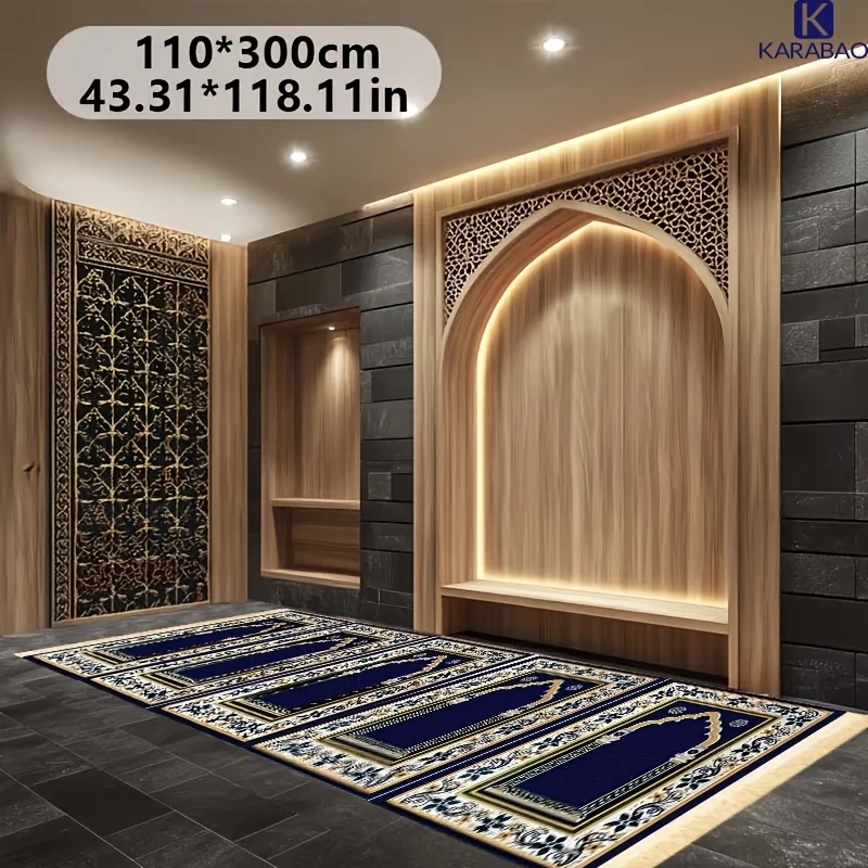 VIKAMA Islamic palace-style multi-person worship rug Mosque wear-resistant floor mat Ramadan Muslim prayer mat decorative carpet