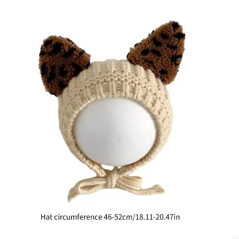 حماية الأذن للأطفال قبعة صوفية ثلاثية الأبعاد نمط الفهد آذان قبعة صغيرة موضة مقعرة محبوك قبعة للأولاد والبنات 4XBC
