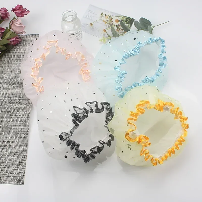 Waterproof  Shower Cap - Starry Sky Design, Reusable Bathing Hat, Kitchen Oil-proof Sanitary Hat for Women