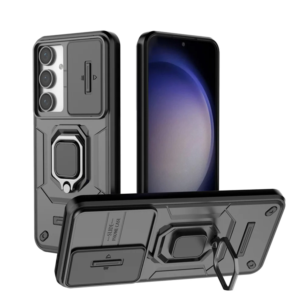 For Samsung Galaxy S24 FE 5G Luxury Ring + Movable Window Back Cover Armor Case For Samsung S24FE SamsungS24FE Phone Case