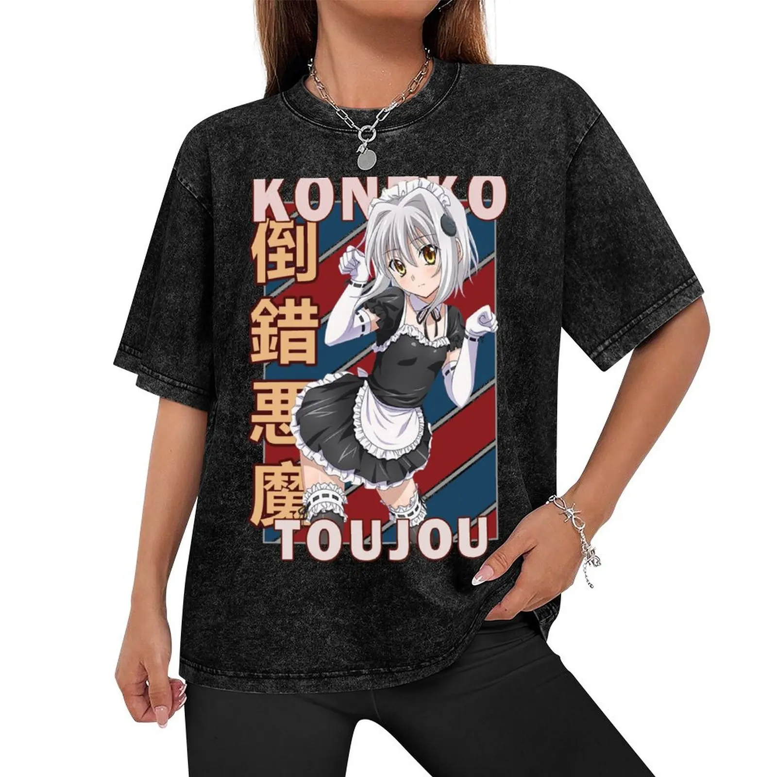 Koneko Toujou DxD Vintage Stripe Design T-Shirt luxury designer funny costumes Luxury man fitted t shirts for men