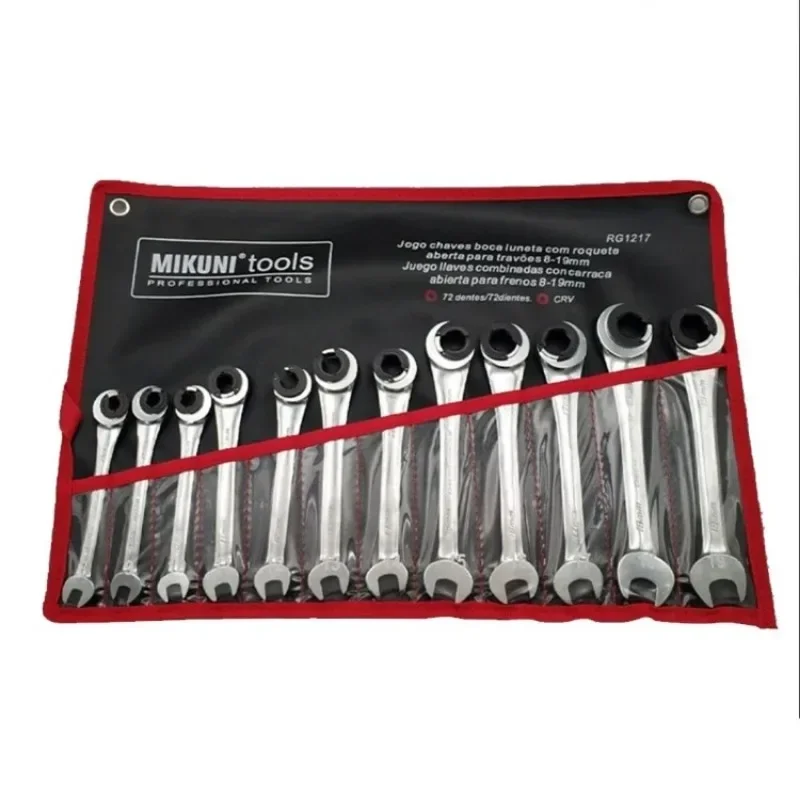 12PCS Tubing Wrench Set Multifunction Gears Ring Ratchet Combination Wrenches Set Multi-specification 8-19 MM Spanners Hand Tool