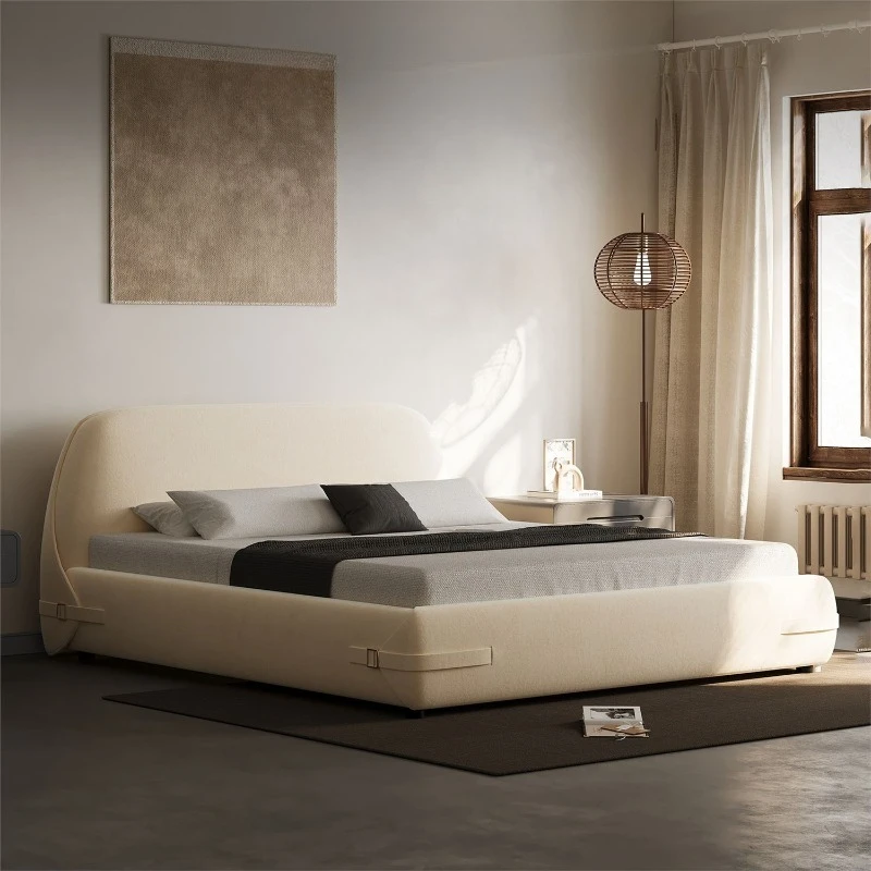 Italian Minimalist Double Bed, Frosted Cloth Bedroom Household Atmospheric Wedding Bed Tatami