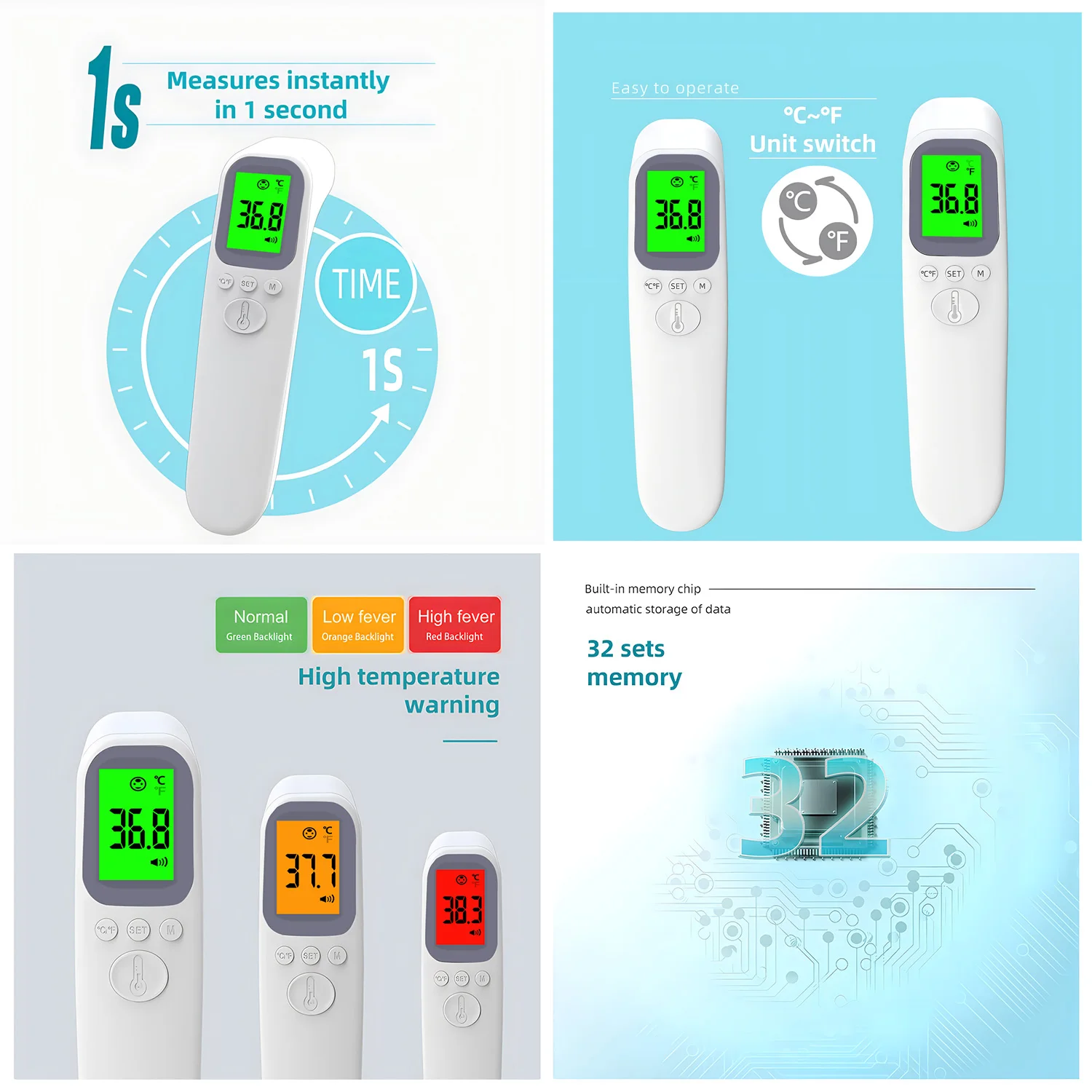 Medical Infrared Forehead Thermometer Non-contact Infrared Thermometer LCD Display Memory Function For Baby and Adults