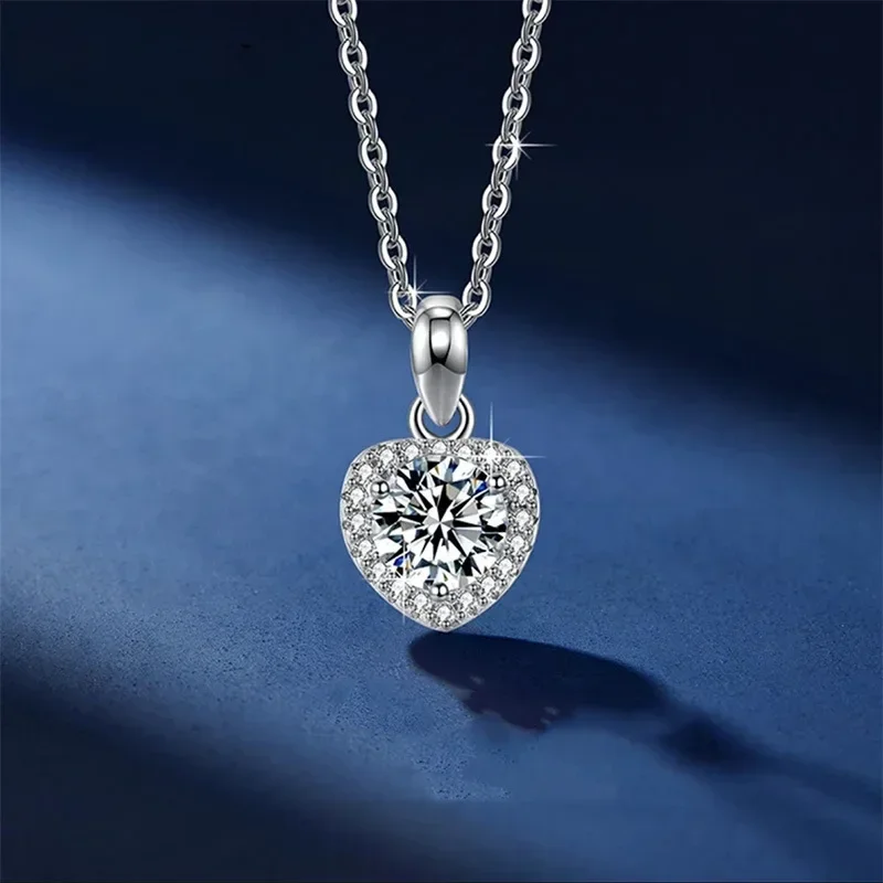 Shining Heart Pendant 1Ct Moissanite Diamond Necklace for Women, Luxury PT950 Platinum Ladys Chain GRA Certified Fine Jewelry