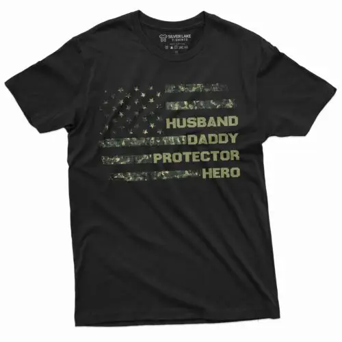 Father's day Husband Daddy Protector Hero T-shirt USA flag Birthday Gift tee