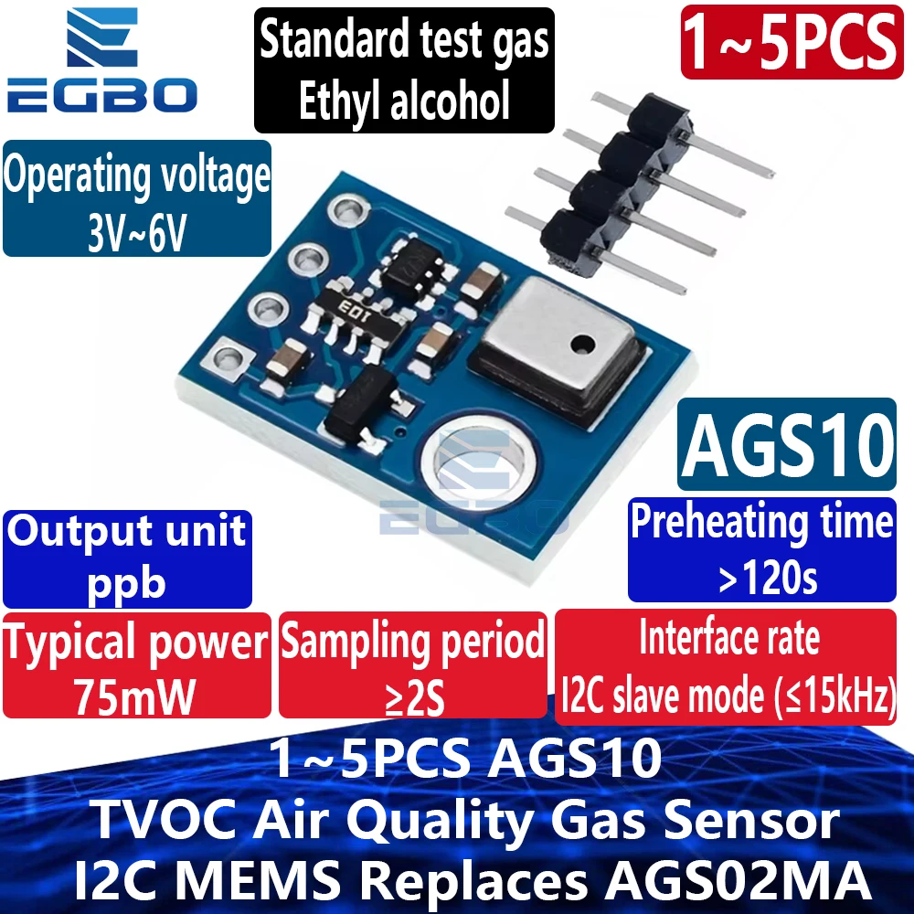 1 ~ 5 قطعة EGBO AGS10 TVOC جودة الهواء مستشعر الغاز I2C MEMS يستبدل AGS02MA