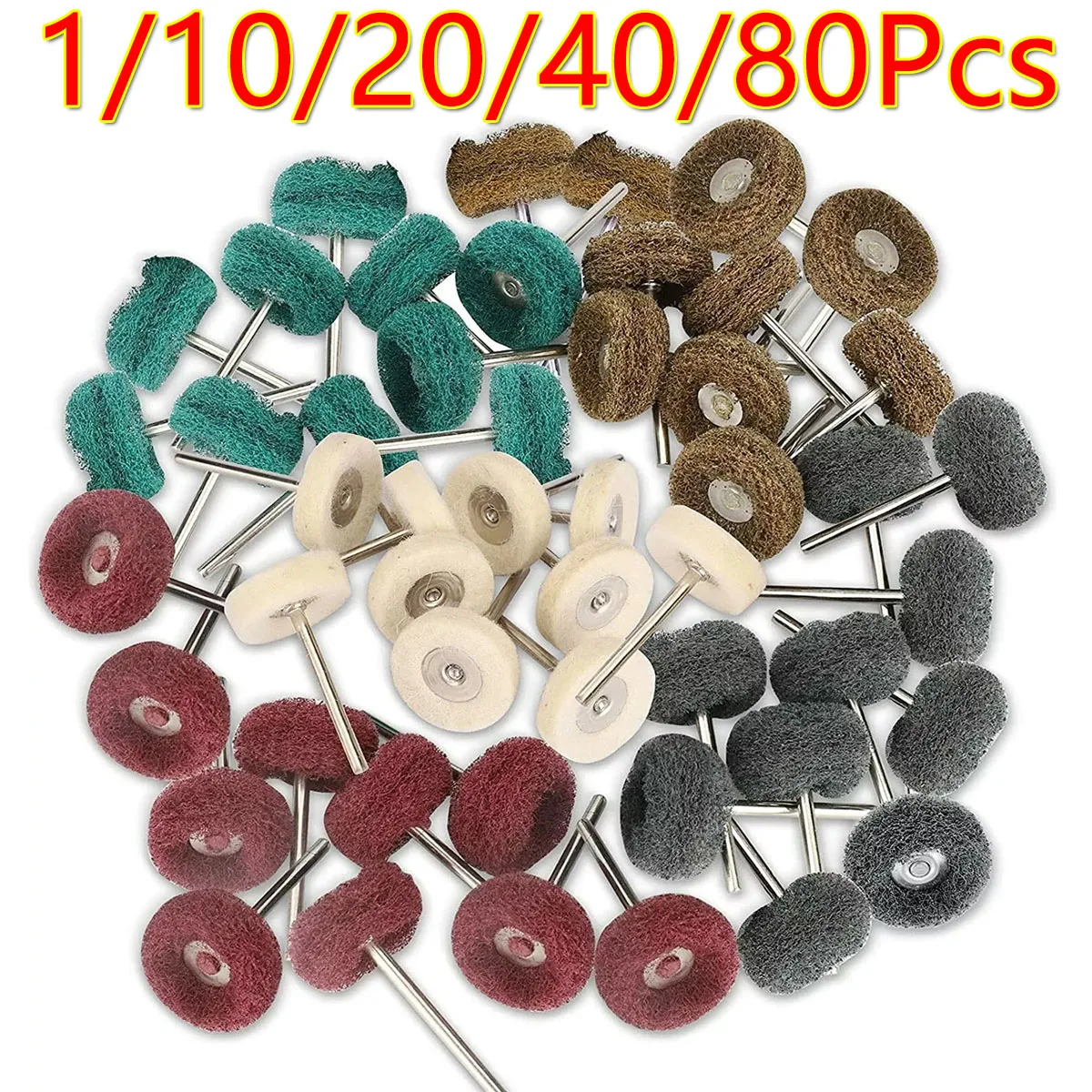 10/20/40/80Pcs Mini Polishing Wheels Brush Scouring Pad Abrasive Wheels Nylon Fiber Grinding Sanding Head Buffing Fit For Dremel