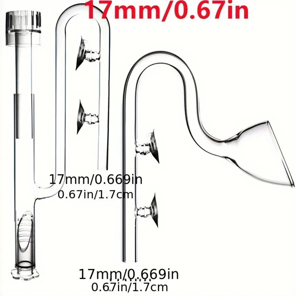 Clear Glass Lily Pipe Outflow and Skimmer Inflow With Suction Cup 13mm 17mm For Aquarium Planted Fish Tank Aquatic Filter System