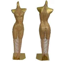 Women Rhinestone Luxury Dress Performance Costume Evening Prom Gown Club Party Celebrate Birthday Photoshoot Dress Qianceng