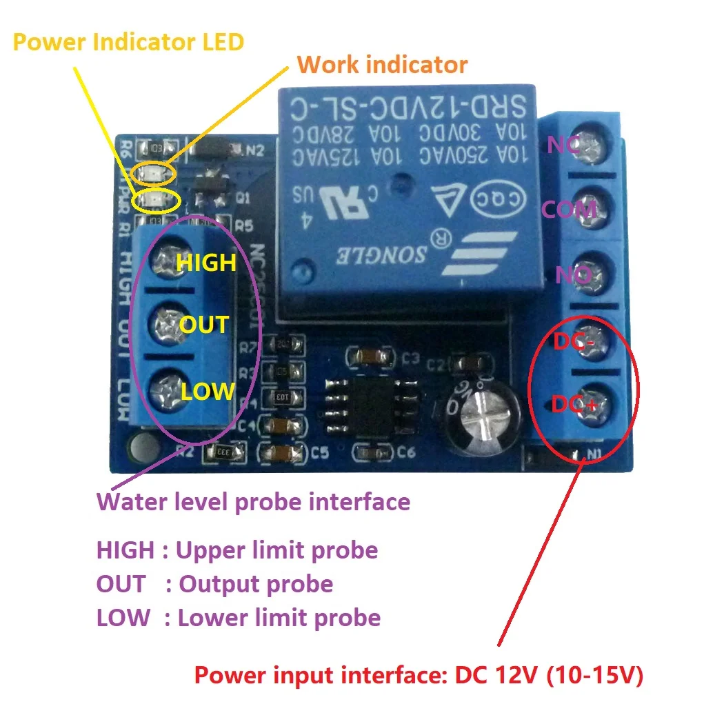 Imagem -05 - Água Nível Sensor Módulo Interruptor Controlador Interruptor Automático de Controle de Fluxo Nível Líquido Tanque de Peixes Bomba de Água do Motor dc 12v