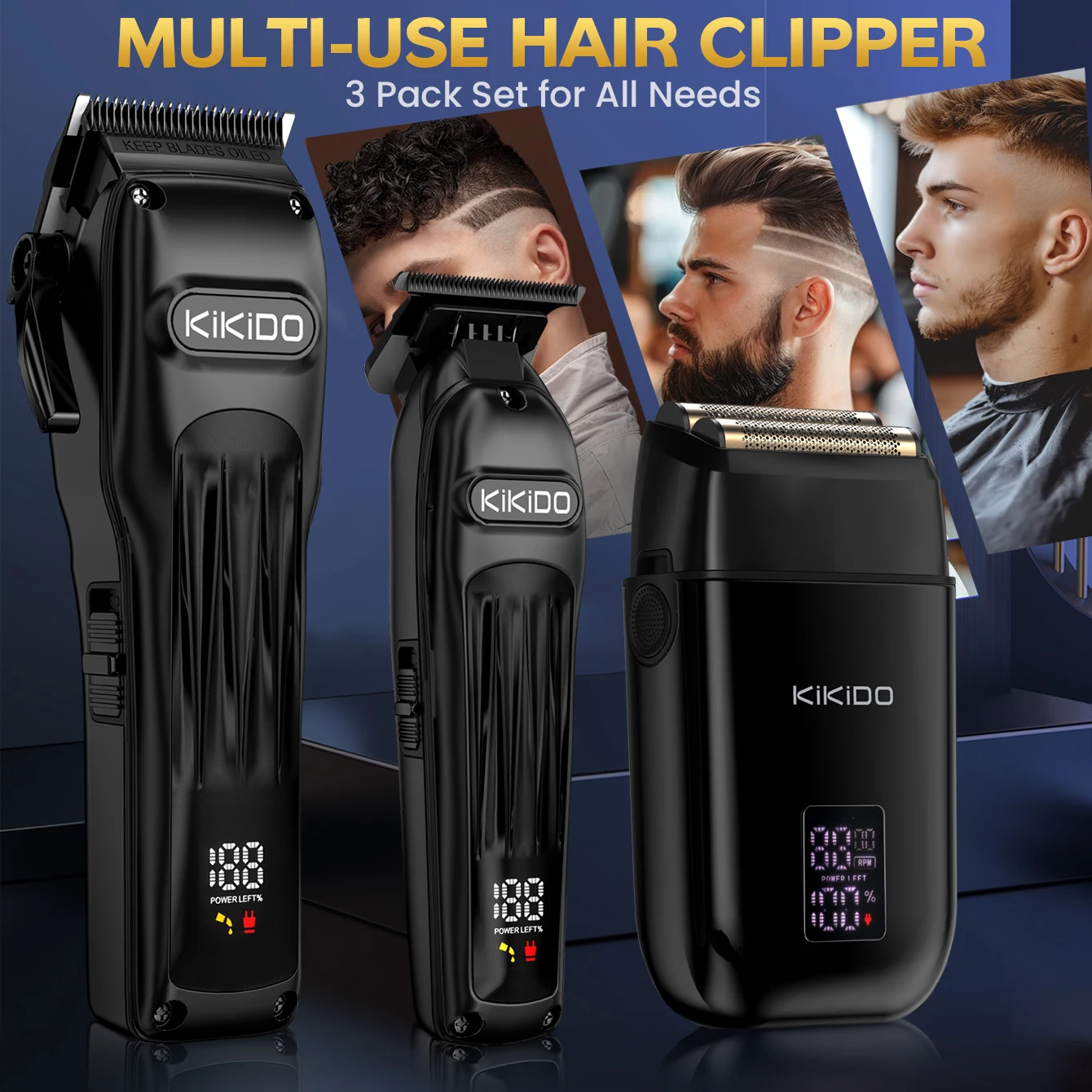 KIKIDO 3Pcs Hair Trimming Set Professional Salon Barber Adjustment Hair Clipper Razor Powerful Waterproof Household Appliances