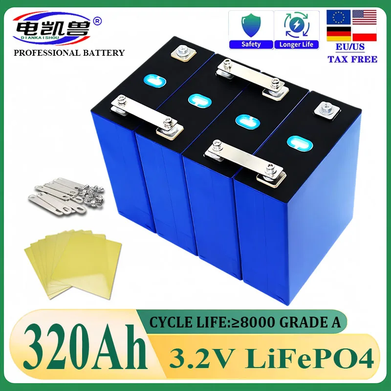 320AH 3.2V Brand New Lifepo4 Battery 8000 Cycles Rechargeable Batteries DIY 12V 24V 48V RV EV Boat Golf Cart Yacht Van Cell Pack