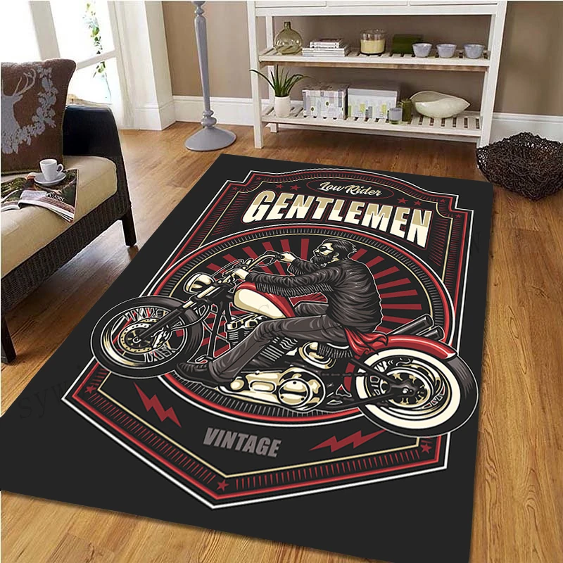 Alfombra con póster de coche y motocicleta clásica Retro, alfombra impresa en 3D, alfombras para sala de estar y dormitorio, decoración del hogar, alfombrillas antideslizantes para puerta