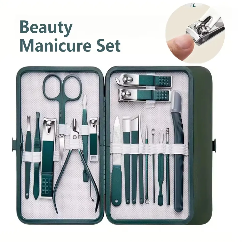 4/7/10/12/18 Pcs Manicure Set Nail Clippers Kit Professional Stainless Steel Nail Care Tools with Leather For Man and Women C606