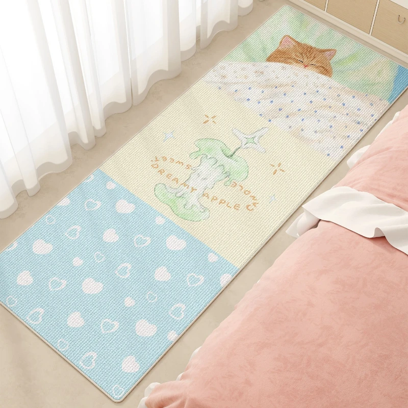 Bedroom Bedside Carpet Soft Fluffy Comfortable Floor Mat Blue Cartoon Cat Long Strip Rug Sweet Girl Home Decorative Rugs Ковер