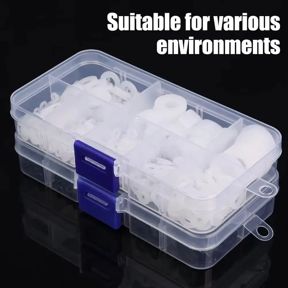 500Pcs Durable Seals O Ring Assortment Kit Nylon Washer Flat 8 Sizes Plane Spacer M2-M10 Black White Insulation Gasket Ring