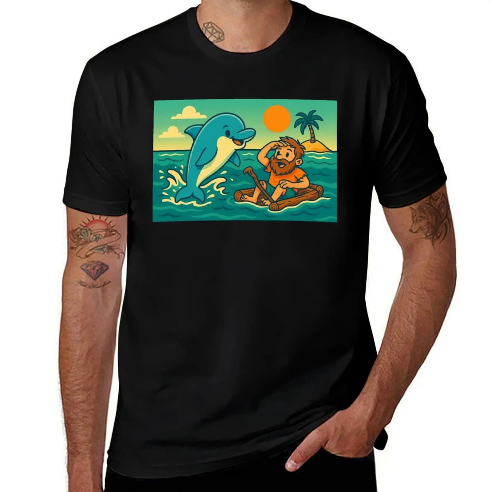

Dolphin guiding T-Shirt heavyweights gifts for boyfriend cotton graphic tees customizeds mens designer clothes