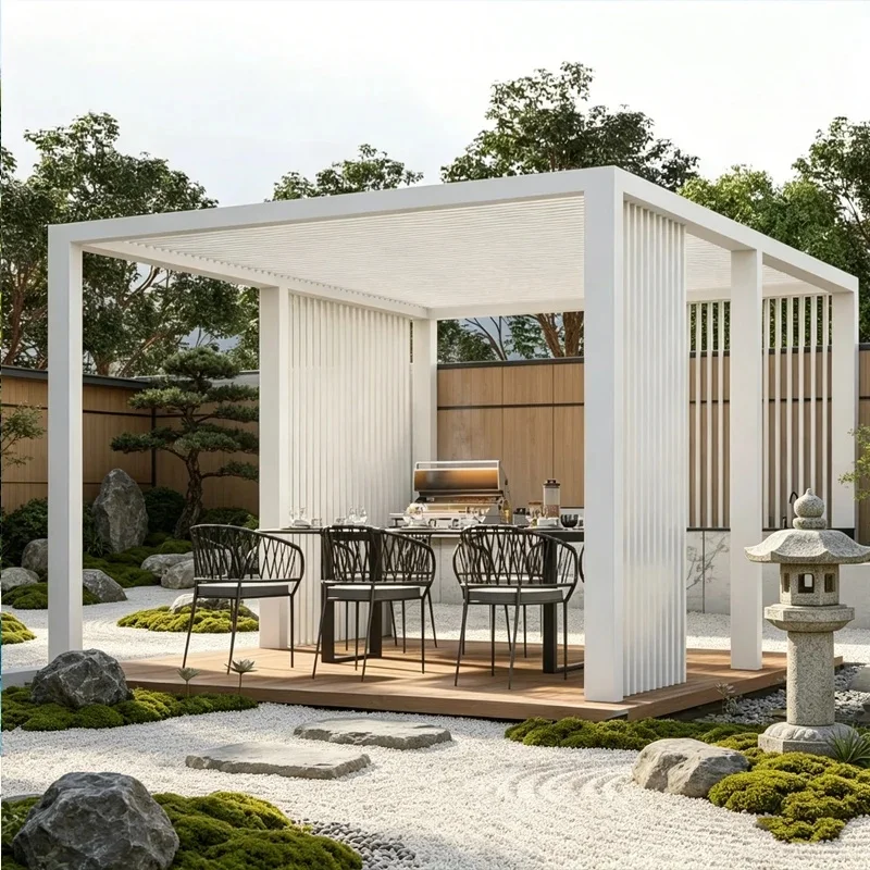 High Strength T6 Temper 6063 Aluminum Powder Coated Motorized Bioclimatic Gazebo Pergola Balcony Outdoor Use