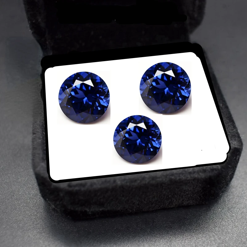 Boxed 2PCS Blue Sapphire Pass Test Round Cut Mohs Hardness Gem for Jewelry Making/Setting/Collection DIY Charms Stone