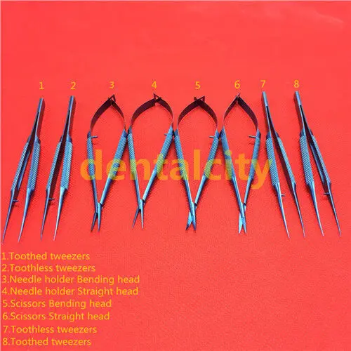 12.5cm titanium Ophthalmic surgical instruments Scissors+Needle holders+Tweezer 8pcs/set