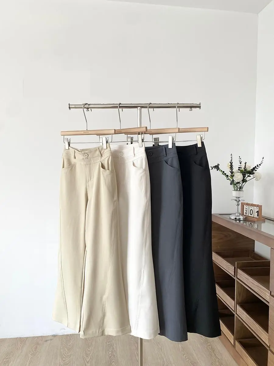 Women's Summer Autumn Chic High Waist Micro Flare Loose Pants Lady Streetwear Solid Color Wide Leg Flare Pants