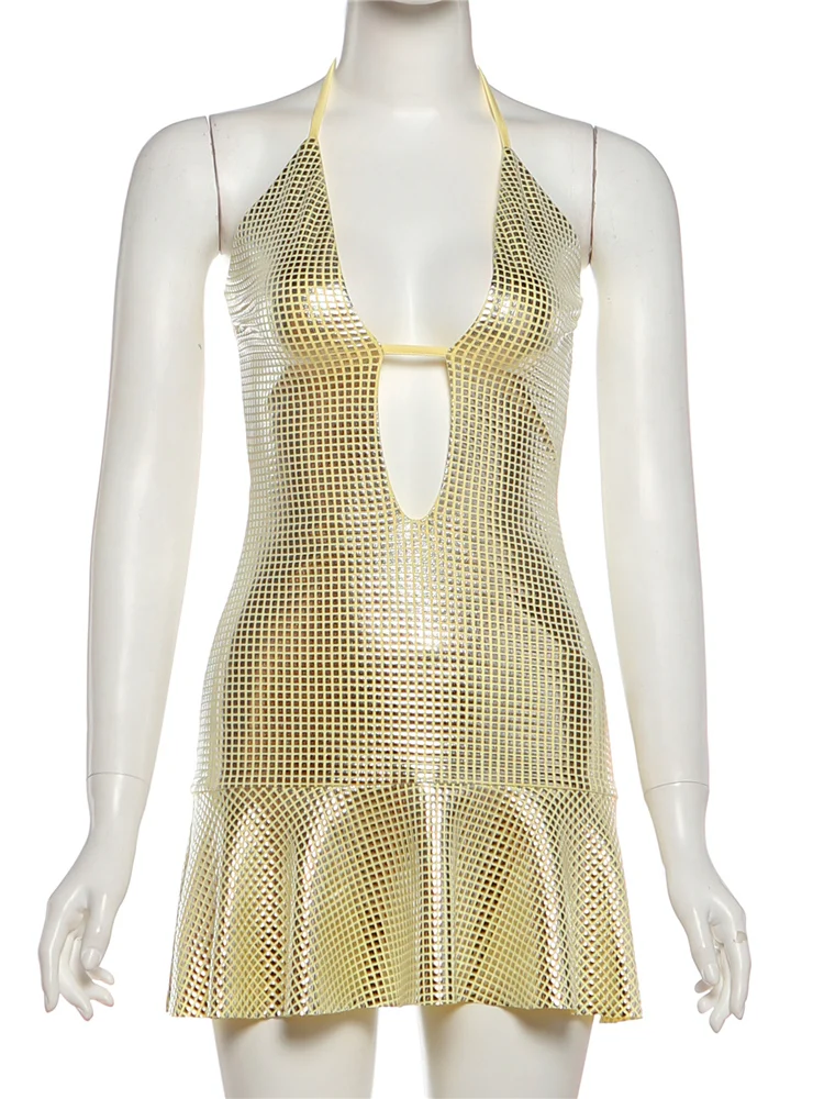 ชุดเดรสปักเลื่อมวันเกิดของซิสเตอร์ลินดา ชุดเดรสผู้หญิงเซ็กซี่ คอวีลึก แต่งผ้าปะติดชายเสื้อ ช่วงอกแบบพัน ยืดได้ ไม่มีแขน ชุดคลับแวร์รัดรูป