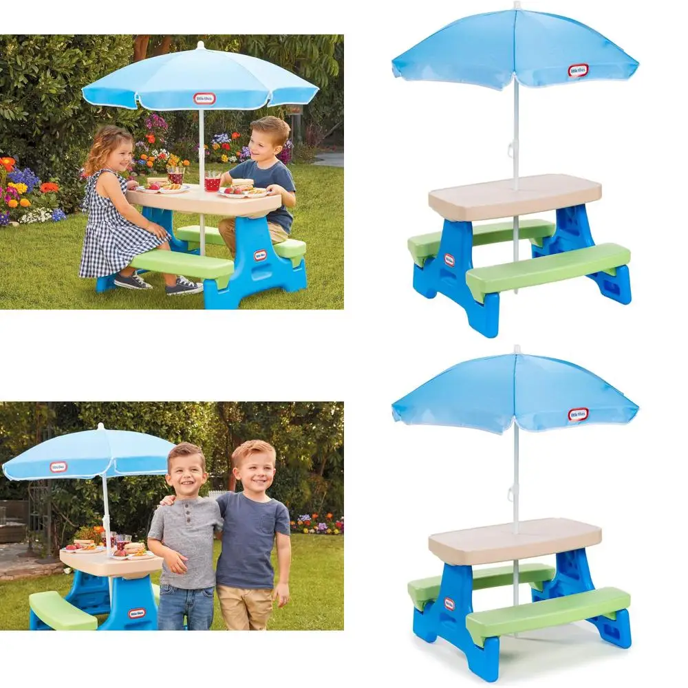 

Compact Picnic Table with Umbrella - Blue/Green