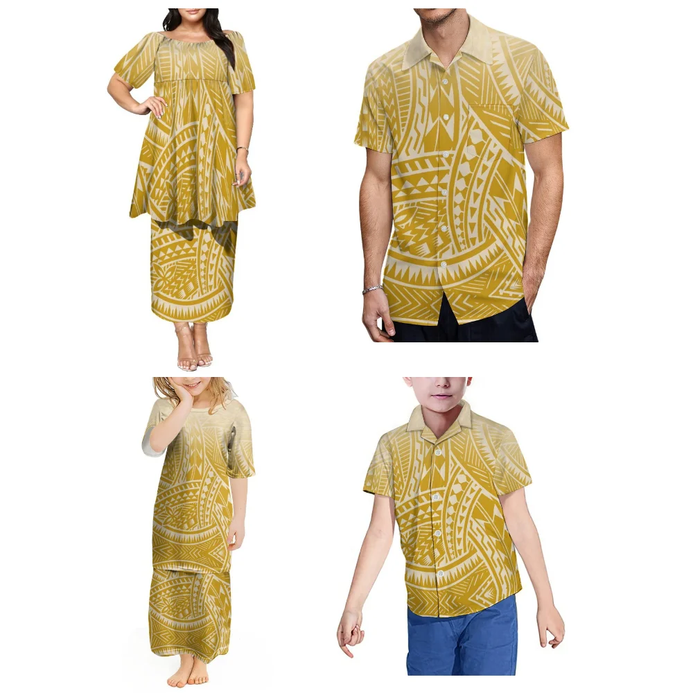 Camicia da uomo personalizzata con gonna a doppio strato allentata Puletasi a manica media con maniche a farfalla da donna polinesiana per la famiglia esente da impuestos