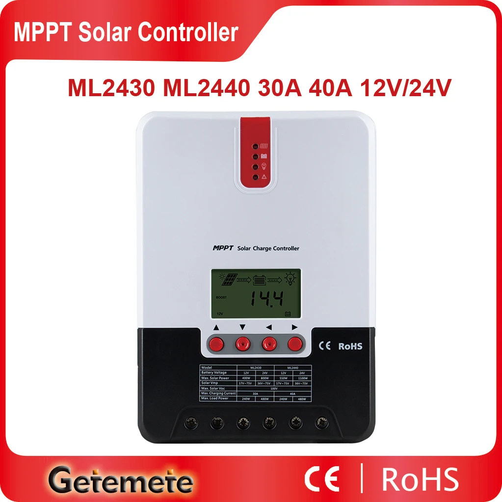 GTMT ML2430/ML2440 30A/40A 12V24V Auto MPPT Solar Charge Controller for batteries solar PV regulator Charger PV Max 100VDC