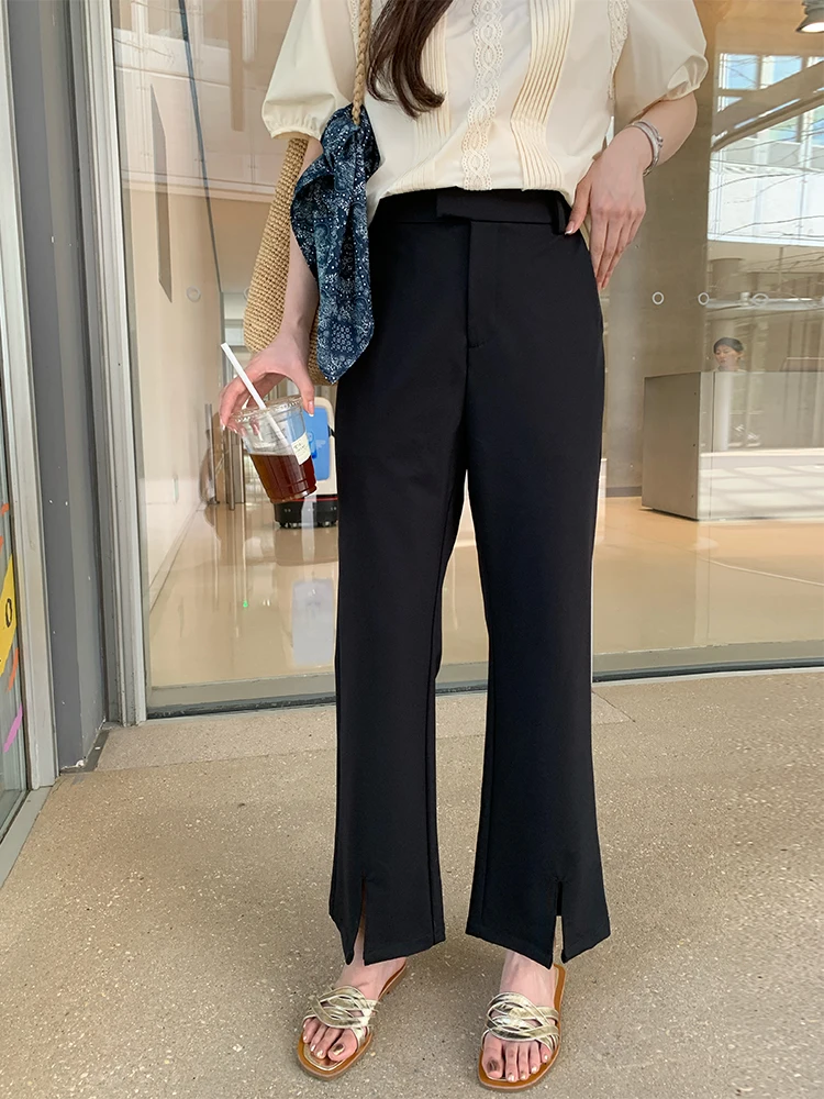 

Женские расклешенные брюки NAZ больших размеров с высокой талией, черные, укороченные, летние, новые, эластичные, с разрезами по бокам, с эффектом похудения