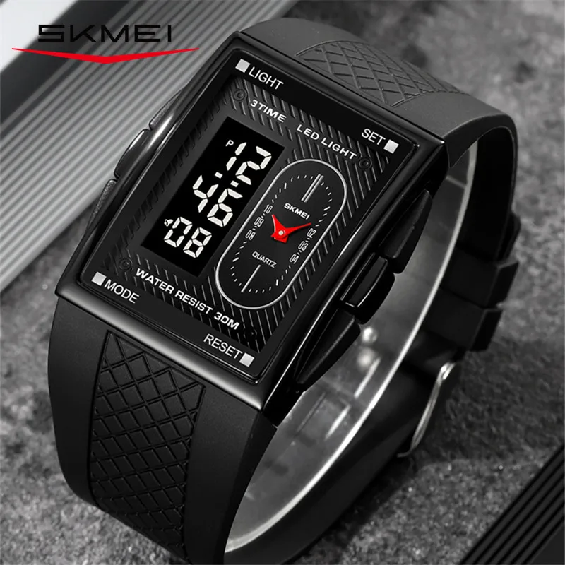 

SKMEI Fashion Wristwatches Men Square Digital Electronic Watch Casual Sports Waterproof Dual Display Wristwatch Alarm Clock